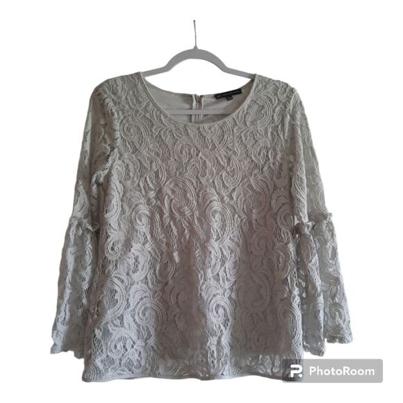 Adrianna Papell Lace Bell Long Sleeve Top - Picture 1 of 5